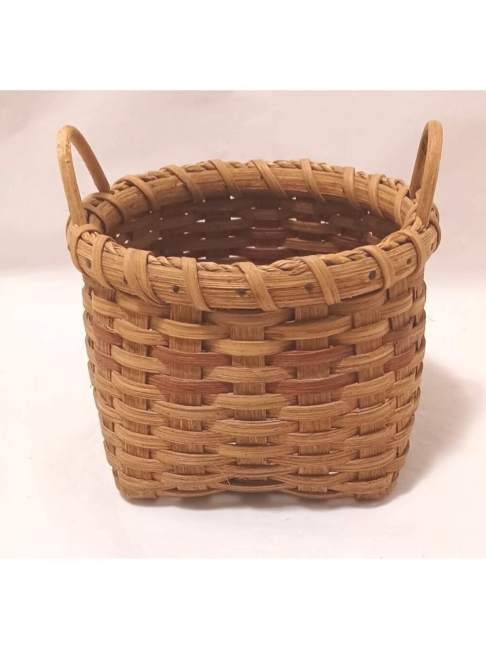 Vintage Handwoven Wicker Basket W Handles Signed M Salkeld 1992 farmhouse decor